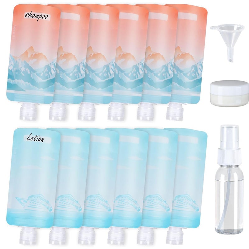 Packism Travel Containers for Toiletries - 15 Pack Leak Proof 3oz TSA Approved Travel Pouches, Stand Up, Slim & Lightweight Design, Space Saving, Pack More Shampoo Conditioner Lotion Body Wash - Image 1